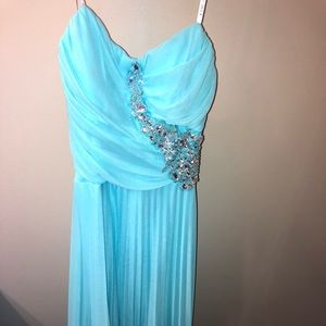 Floor length sleeveless dress in aqua